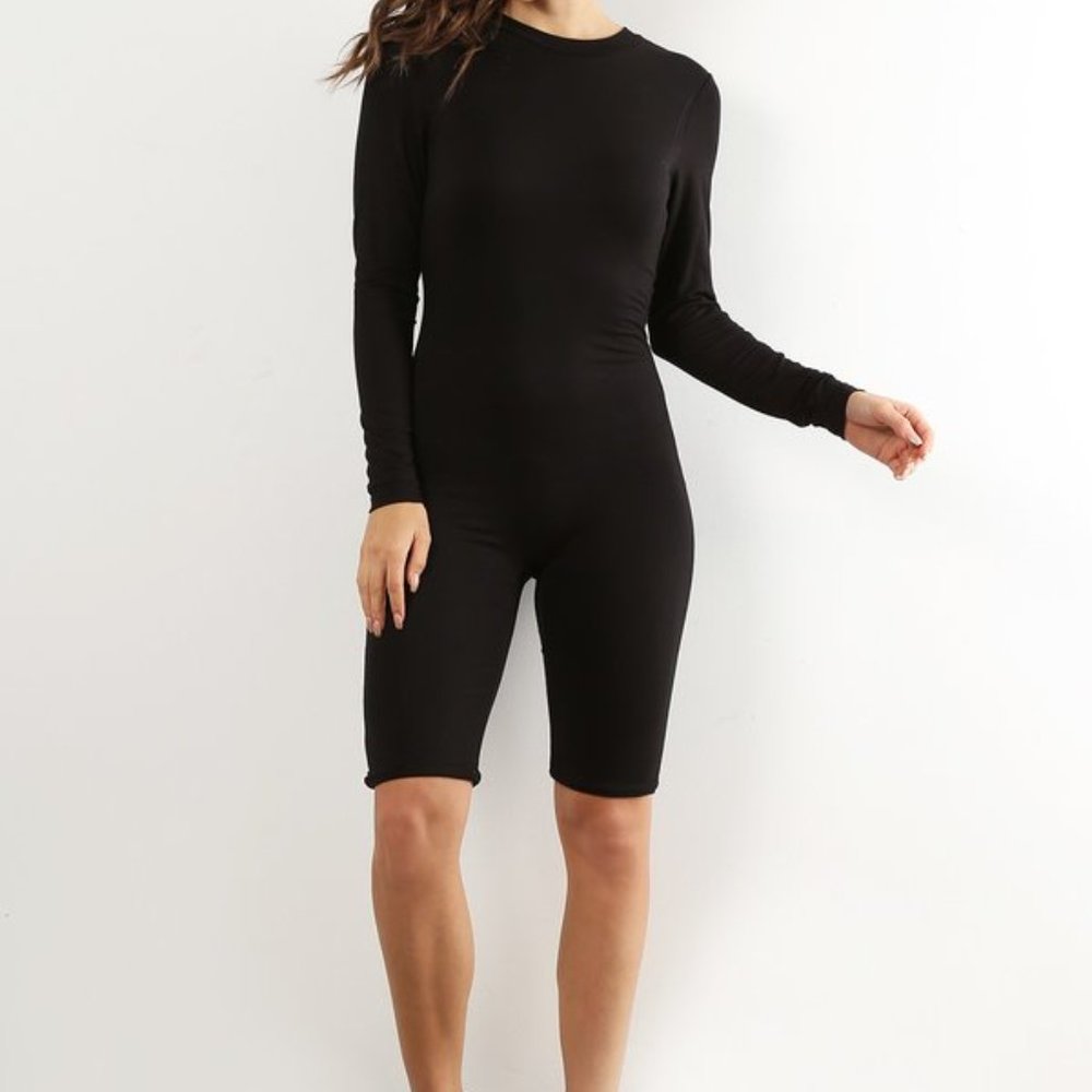New Black Biker Short Jumpsuit